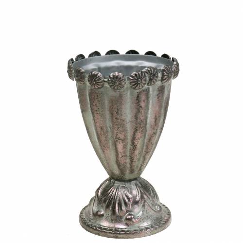 Floristik24 Coupe décorative en métal gris argenté, blanc lavé Ø9.7cm H14.7cm