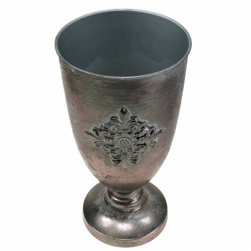Floristik24 Gobelet déco en métal avec ornement gris argent Ø16.5cm H31cm
