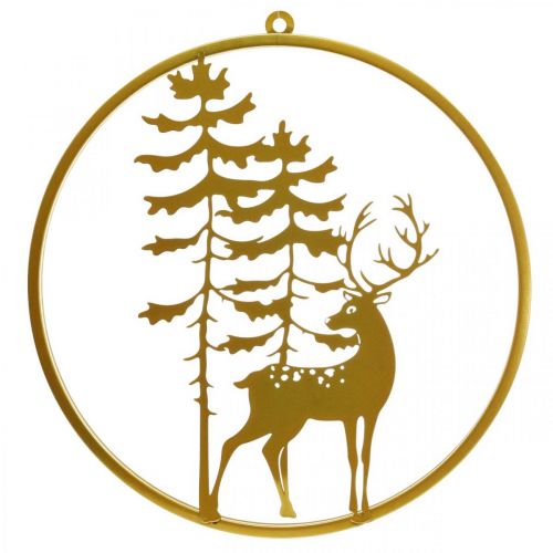 Anneau décoratif doré à suspendre cerf métal décoration Noël Ø38cm