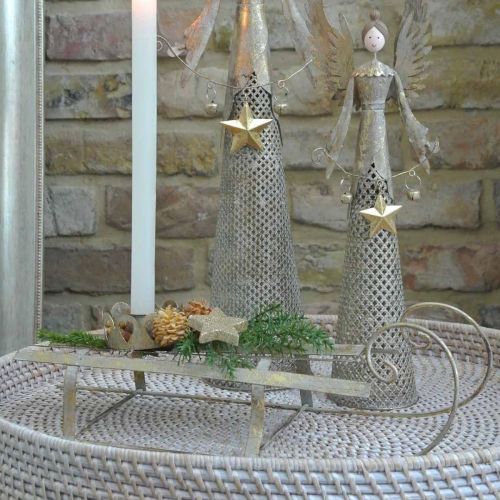 Luge pour Noël, décoration hivernale, luge décorative dorée, aspect antique L41cm H11cm