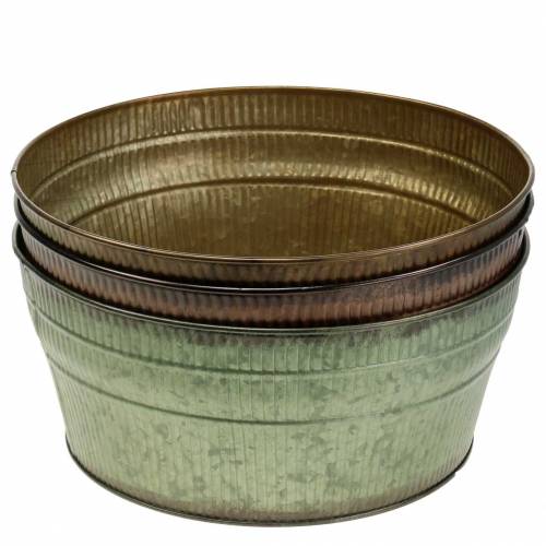 Floristik24 Jardinière orange / marron / vert zinc Ø27cm H12cm lot de 3