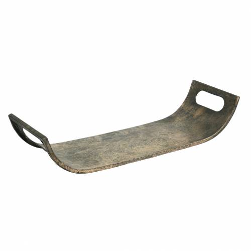 Floristik24 Plateau métal galbé 59cm aspect antique doré, noir