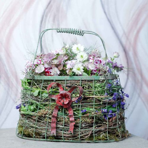 Floristik24 Sac métal, corbeille fil, jardinière, anse panier L34cm H33cm