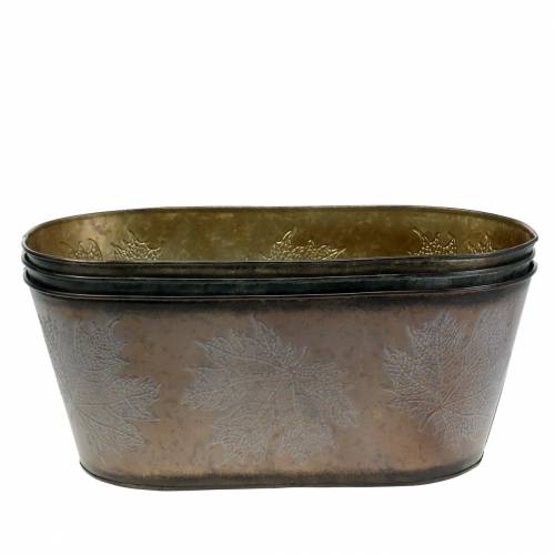 Cache-pot décoratif à feuilles ovale zinc gris métallisé, orange, marron 38 × 20cm H15cm 3pcs