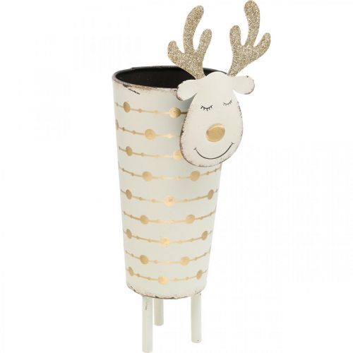 Cache-pot renne, décoration de l&#39;Avent, décoration métal, cache-pot pour Noël blanc, doré H28cm Ø8.5cm