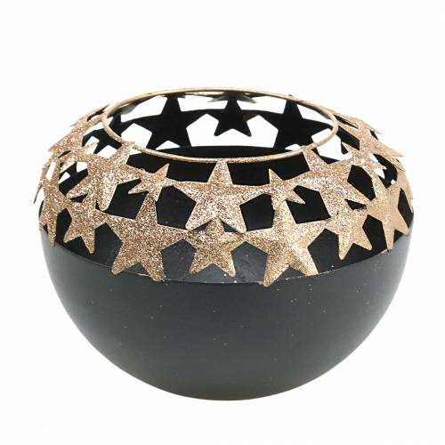 Article Décoration de table Vase de Noël avec étoiles noir, doré Ø14cm H10.5cm