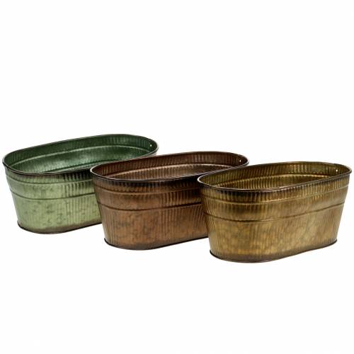 Floristik24 Jardinière ovale orange, marron, vert 26×13,5cm H11cm lot de 3