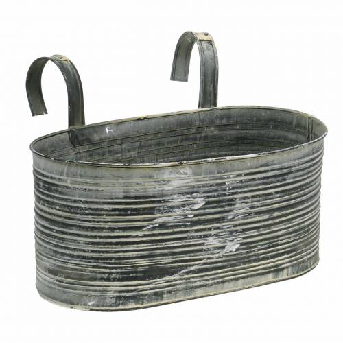 Jardinière pot zinc ovale à suspendre crème antique 30×16,5cm H14,5cm