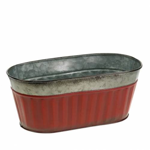 Floristik24 Cache-pot ovale rouge, zinc argent 26 × 13cm H11cm