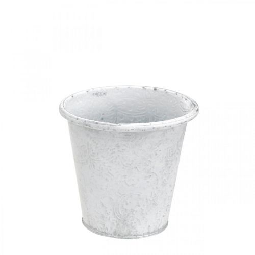 Article Cache-pot avec ornements, jardinière, récipient en métal blanc Ø15,5cm H14,5cm