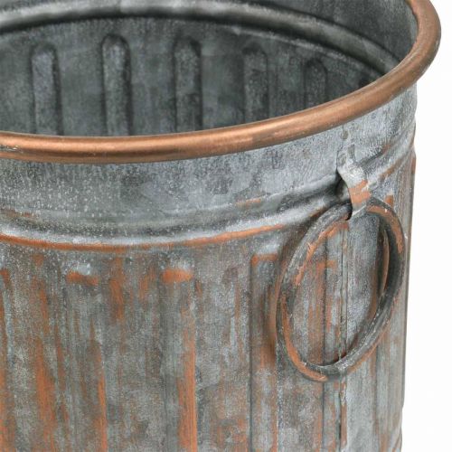 Floristik24 Bol décoratif avec anses, cache-pot, vase en métal argenté, aspect antique cuivré H31 / 24,5cm Ø29,5 / 22cm lot de 2