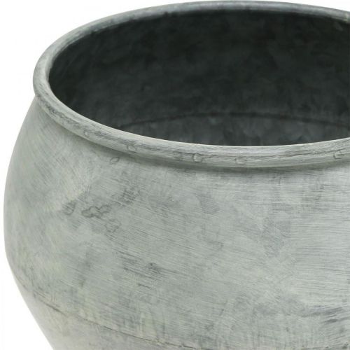 Article Pot rond en métal, vase décoratif, bol à plantes argent, blanc lavé, aspect antique Ø25,5 / 18cm H17 / 13cm, lot de 2