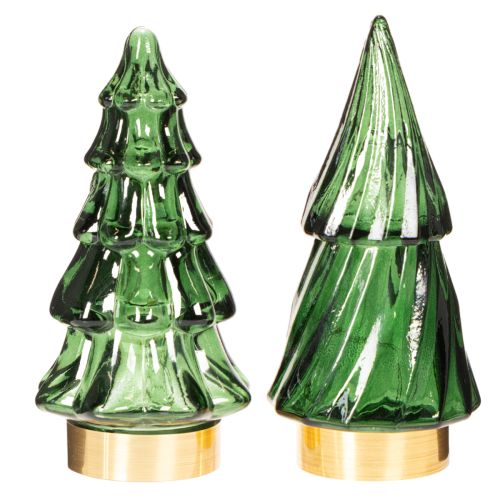 Sapins en verre avec LED, décoration de table Noël, 13 cm, lot de 2 | Floristik24.fr
