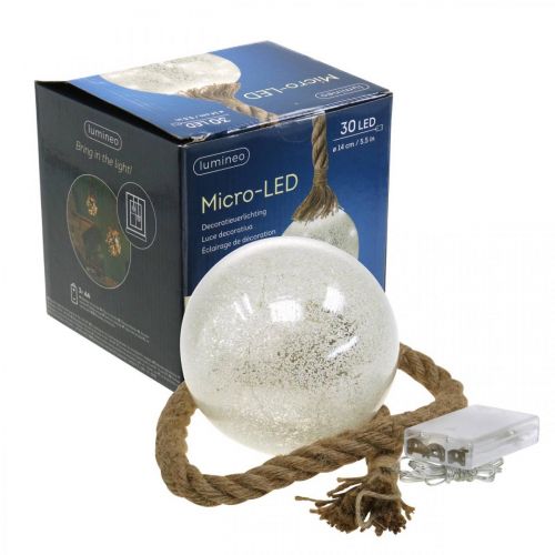Floristik24 Boule LED à l'intérieur effet givre et corde Ø14cm 30L blanc chaud