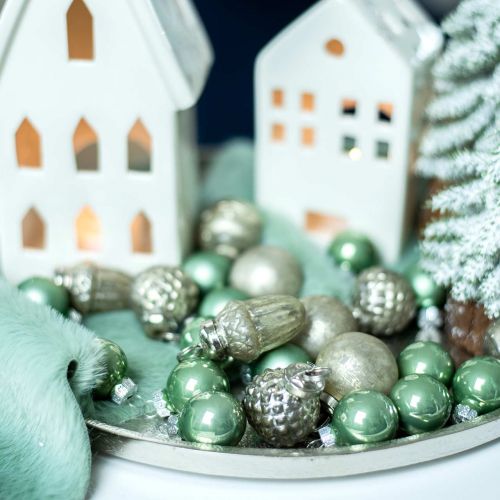 Floristik24 Mini décorations d'arbre fruits d'automne et boules nacre, argent antique verre véritable 3.4–4.4cm 10pcs