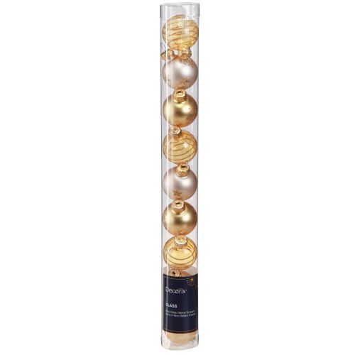 Article Mini boules de sapin de Noël en verre clair doré perle Ø3cm 9 pcs