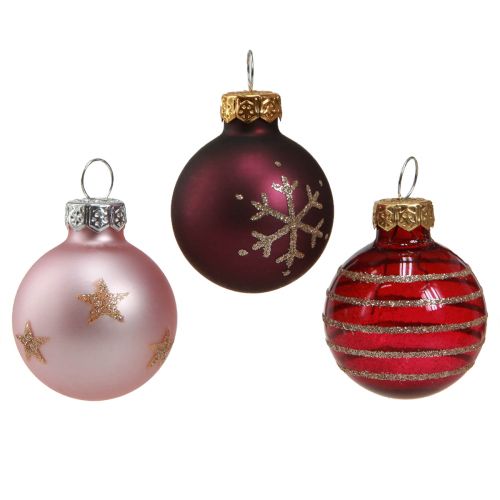 Floristik24 Mini boules de sapin de Noël verre baie rose or Ø3cm 9 pcs