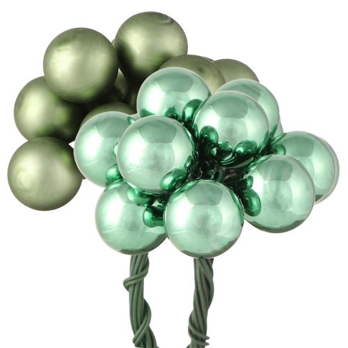 Mini boules de sapin de Noël verre sur fil vert Ø1,5cm 140 pcs