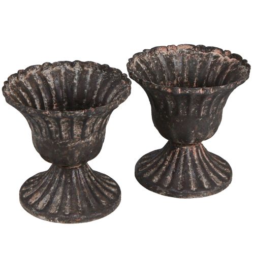 Floristik24 Mini tasse décorative vintage métal noir rouille Ø8cm H8.5cm 2pcs