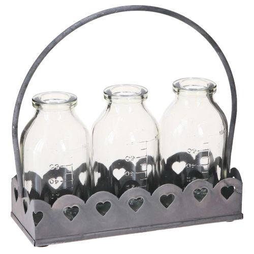 Mini bouteilles décoratives, plateau rectangulaire gris 15,5 x 6 cm