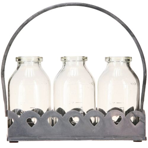 Article Mini bouteilles décoratives, plateau rectangulaire gris 15,5 x 6 cm