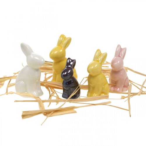 Floristik24 Mini lapins de Pâques, mélange de lapins en céramique, décoration printanière colorée H5,5/5/4 cm Lot de 5