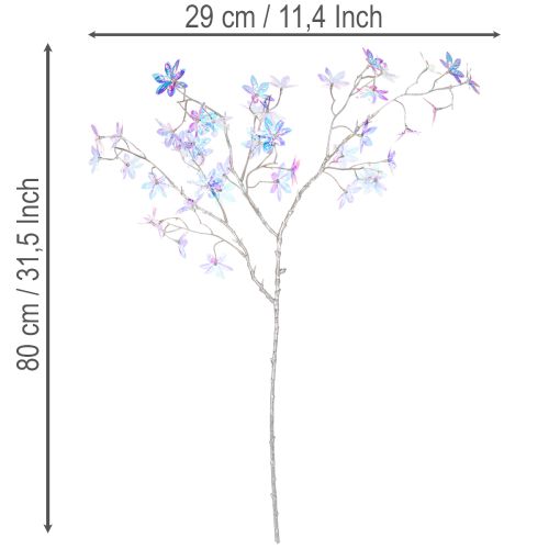 Branche artificielle avec fleurs irisées 80 cm pour décoration intérieure | Floristik24.fr