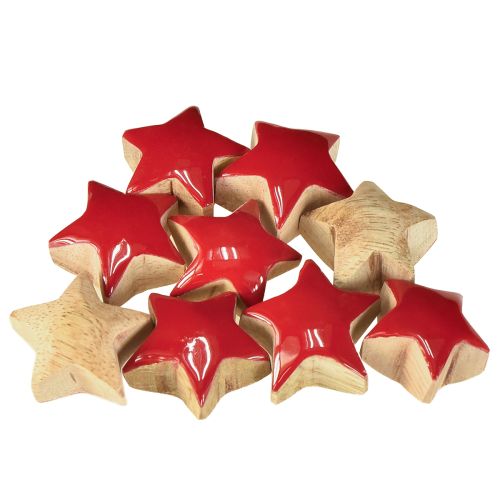 Article Mini étoiles en bois de manguier rouge, décoration à disperser, étoiles en bois Ø 3 cm, 9 pièces