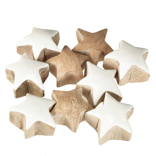 Article Mini Étoiles Décoration en Bois de Manguier Blanc Ø3cm 9 pcs