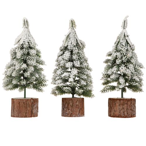 Article Mini sapin de Noël socle en bois vert blanc Ø8cm H18cm 3pcs