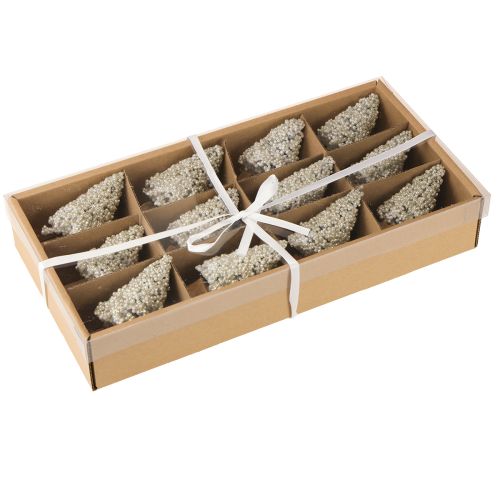 Article Mini décoration de table sapin de Noël champagne blanc H8cm 12 pcs