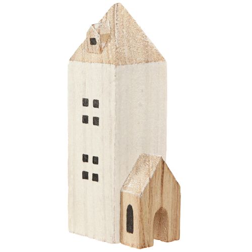 Article Mini Village de Noël Décoration en Bois Blanc Naturel H13/7cm 6 pcs