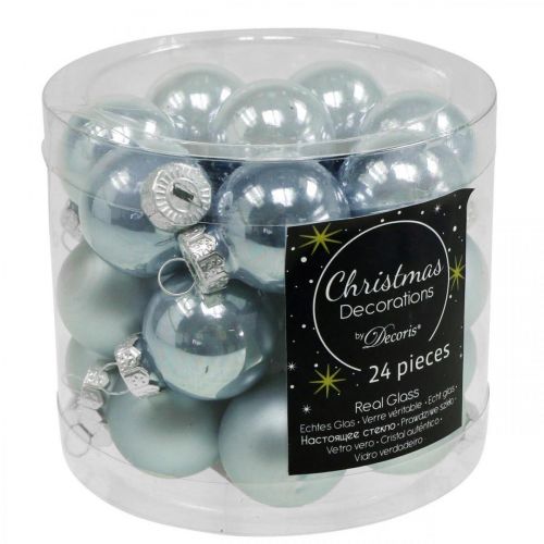 Floristik24 Mini boule de Noël en verre bleu brillant/mat Ø2,5cm 22 pcs