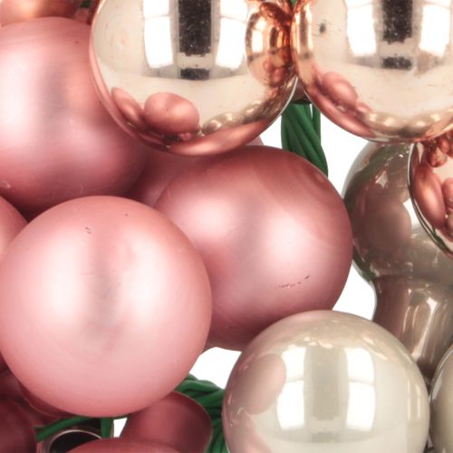 Article Mini boules de Noël en verre miroir baies rose crème Ø20mm 140 pcs