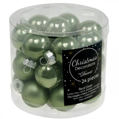 Floristik24 Mini boules de Noël verre vert brillant/mat Ø2,5cm 24 pcs
