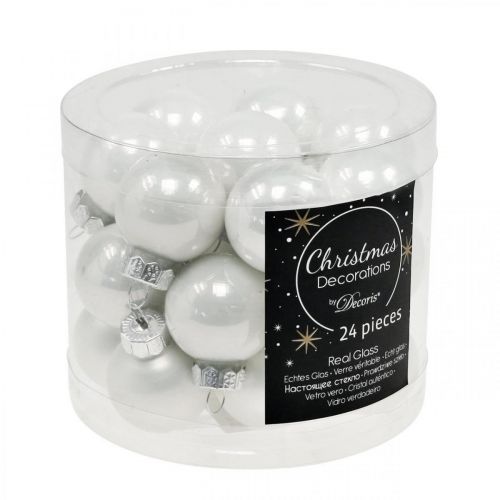 Article Mini boules de Noël verre blanc brillant/mat Ø2,5cm 24 pcs