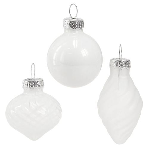 Mini boules de Noël boules d&#39;arbre blanches verre 3cm 9 pcs