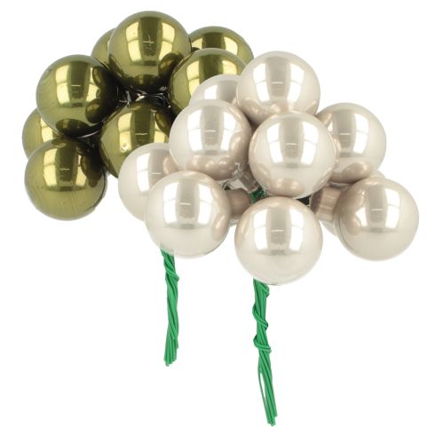 Mini boules de Noël sur fil verre crème argenté 2,5 cm 140 pcs