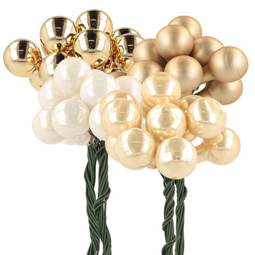 Floristik24 Mini boules de Noël sur fil or, crème Ø1,5cm 140 pcs