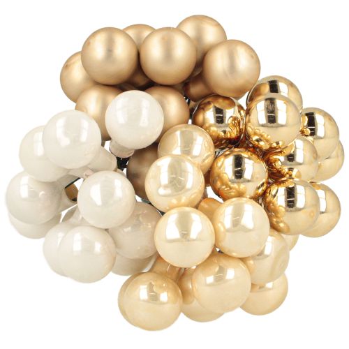 Article Mini boules de Noël sur fil or, crème Ø1,5cm 140 pcs