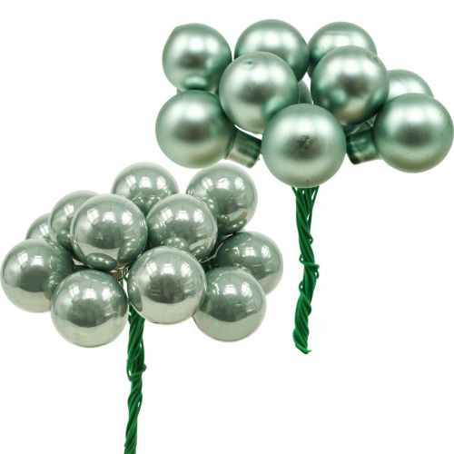 Floristik24 Mini boules de Noël sur fil de fer baies miroir menthe 20mm 140p