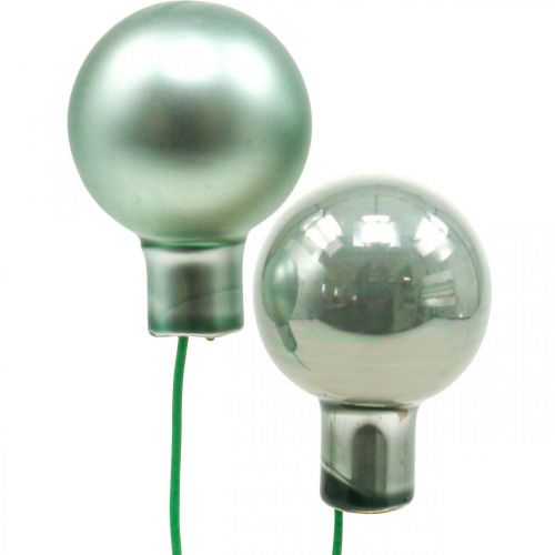 Floristik24 Mini boules de Noël sur fil de fer baies miroir menthe 20mm 140p