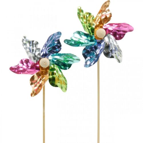 Mini moulin à vent, décoration de fête, moulin à vent sur bâton, coloré, décoration pour le jardin, bouchons de fleurs Ø8,5cm 12 pièces