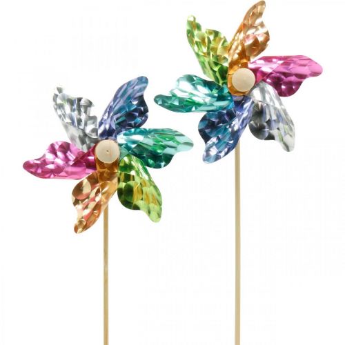 Floristik24 Mini moulin à vent, décoration de fête, moulin à vent sur bâton, coloré, décoration pour le jardin, bouchons de fleurs Ø8,5cm 12 pièces