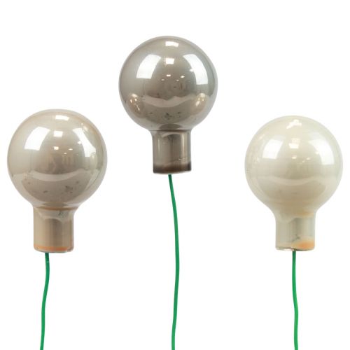 Article Mini boules de Noël baies miroir en verre gris crème Ø25mm 140 pcs
