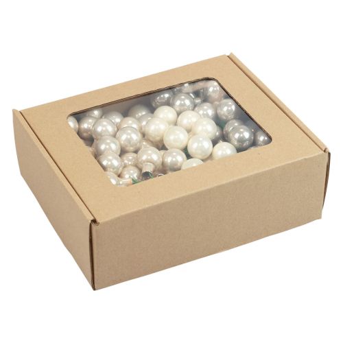 Article Mini boules de Noël baies miroir en verre gris crème Ø25mm 140 pcs