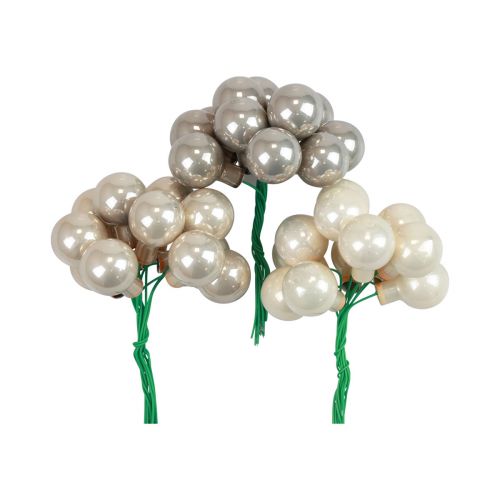 Floristik24 Mini boules de Noël sur fil de verre gris crème Ø2cm 140 pcs