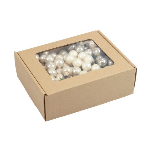 Article Mini boules de Noël sur fil de verre gris crème Ø2cm 140 pcs