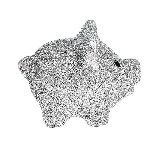 Floristik24 Mini cochons porte-bonheur avec mica argent 3cm 24pcs