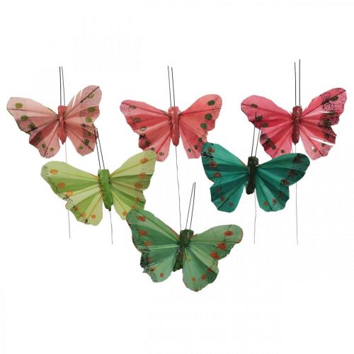 Article Mini papillon sur fil rouge, vert 6.5cm 12pcs